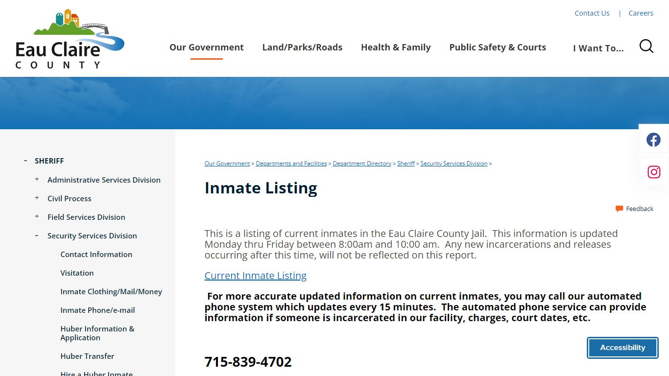 Inmate Listing | Eau Claire County