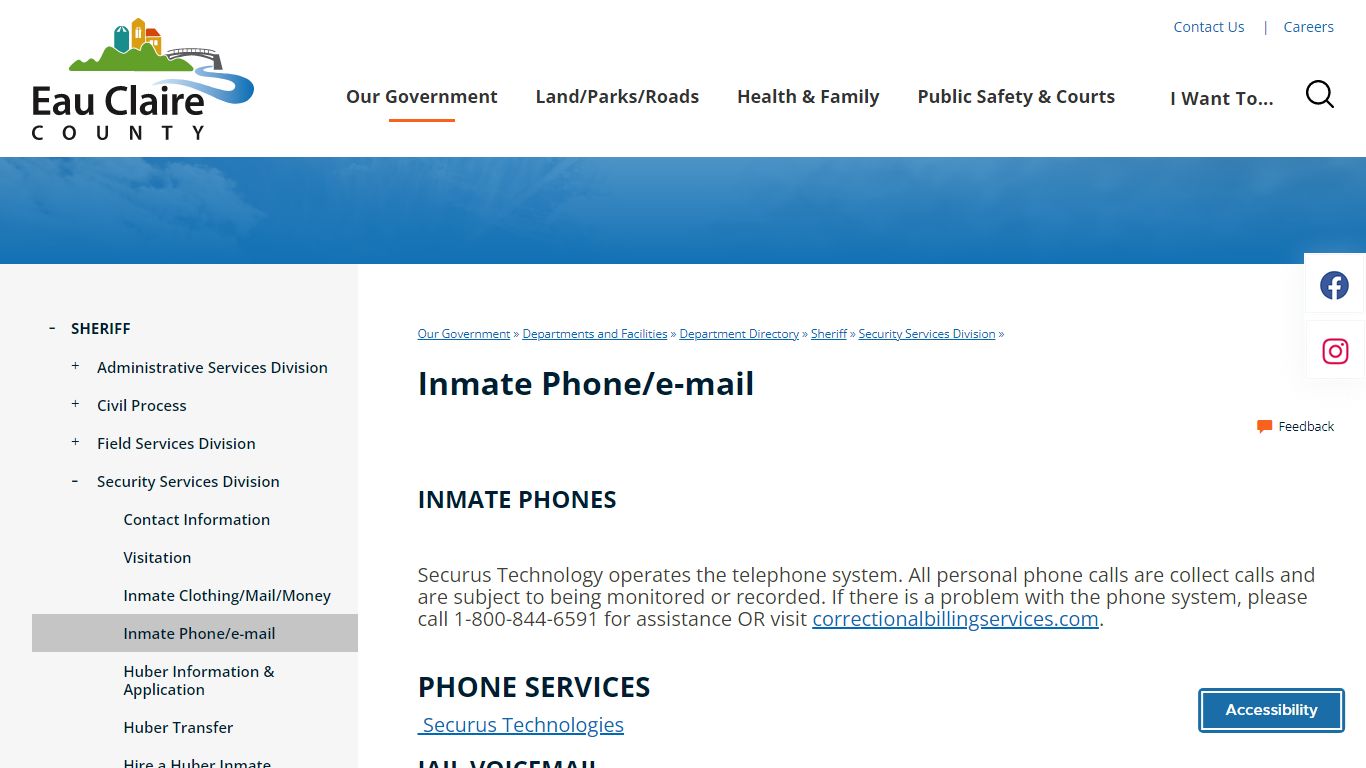 Inmate Phone/e-mail | Eau Claire County